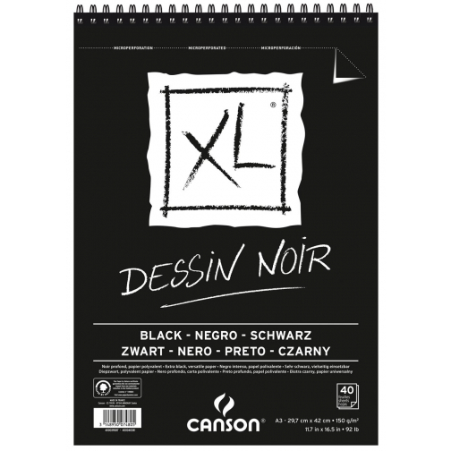 Canson bloc de dessin XL 150g/m² ft A3, 40 feuilles, noir
