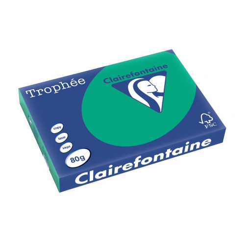 Clairefontaine Trophée Intens, papier couleur, A3, 80 g, 250 feuilles, vert sapin