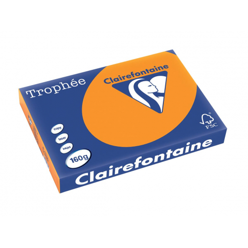 Clairefontaine Trophée Intens, papier couleur, A3, 160 g, 250 feuilles, orange vif