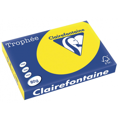 Clairefontaine Trophée Intens, papier couleur, A3, 80 g, 500 feuilles, jaune fluo