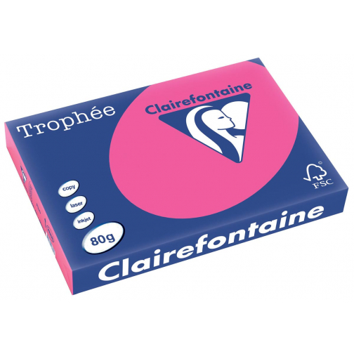 Clairefontaine Trophée Intens, papier couleur, A3, 80 g, 500 feuilles, rose fluo