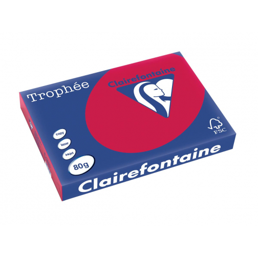 Clairefontaine Trophée Intens, papier couleur, A3, 80 g, 500 feuilles, rouge groseille