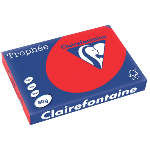 Clairefontaine Trophée Intens, papier couleur, A3, 80 g, 500 feuilles, rouge corail
