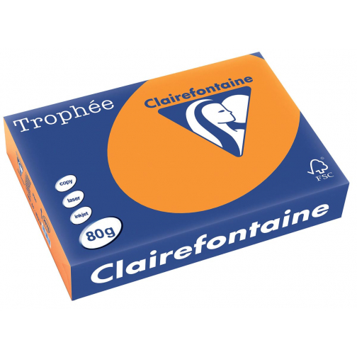 Clairefontaine Trophée Intens, papier couleur, A4, 80 g, 500 feuilles, orange fluo