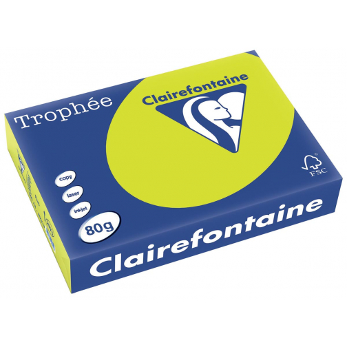 Clairefontaine Trophée Intens, papier couleur, A4, 80 g, 500 feuilles, vert fluo