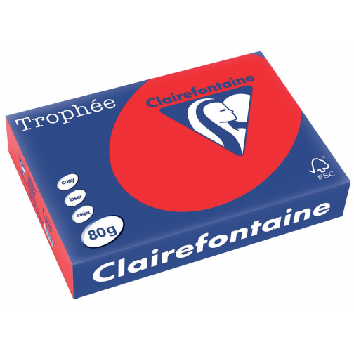 Clairefontaine Trophée Intens, papier couleur, A4, 80 g, 500 feuilles, rouge corail