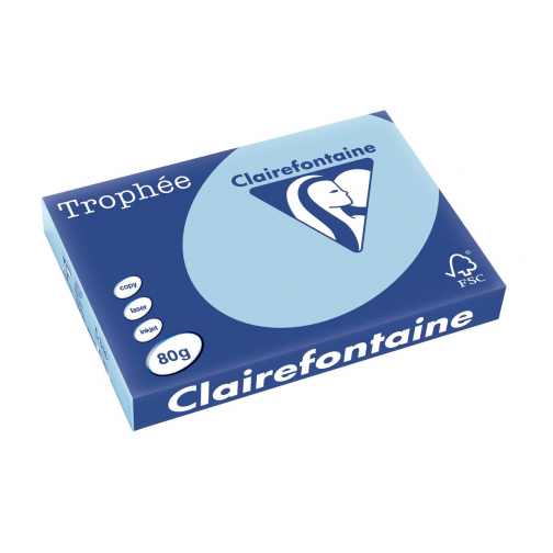 Clairefontaine Trophée Pastel, papier couleur, A3, 80 g, 500 feuilles, bleu
