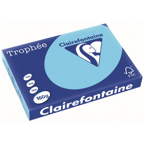 Clairefontaine Trophée Pastel, papier couleur, A3, 160 g, 250 feuilles, bleu vif