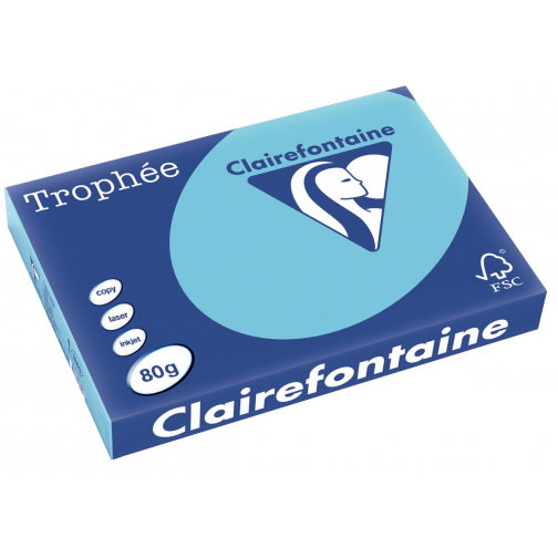 Clairefontaine Trophée Pastel, papier couleur, A3, 80 g, 500 feuilles, bleu vif