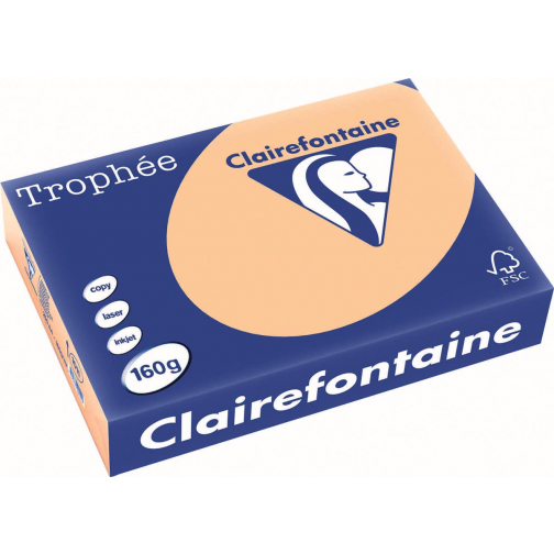 Clairefontaine Trophée Pastel, papier couleur, A4, 160 g, 250 feuilles, abricot