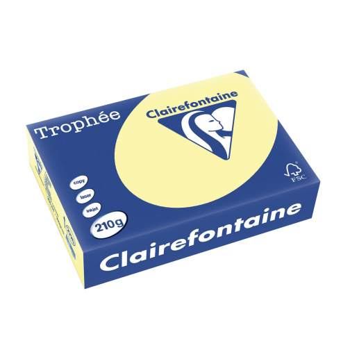 Clairefontaine Trophée Pastel, papier couleur, A4, 210 g, 250 feuilles, jaune canari