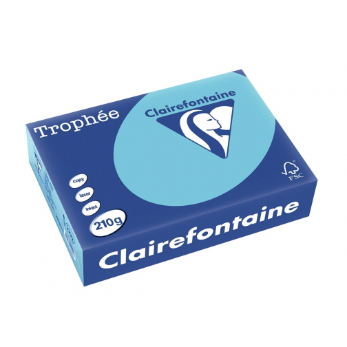 Clairefontaine Trophée Pastel, papier couleur, A4, 210 g, 250 feuilles, bleu vif