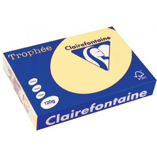 Clairefontaine Trophée Pastel, papier couleur, A4, 120 g, 250 feuilles, jaune canari