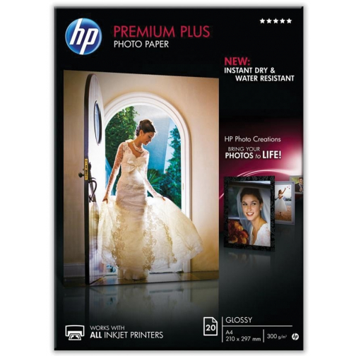 HP Premium Plus papier photo ft A4, 300 g, paquet de 20 feuilles, brillant