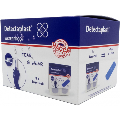 Detectaplast Tear & Wear Waterproof Easy-Pull, ft 25 x 72 mm, 5 x 40 pièces
