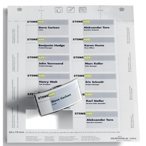 Durable cartes pour badges ft 40 x 75 mm (pour badges 8001, 8008, 8021, 8110, 8116, 8120, 8121, 8122, ...