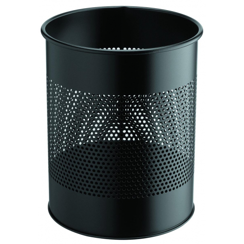 Durable corbeille à papier en métal 15 l, perforation, noir