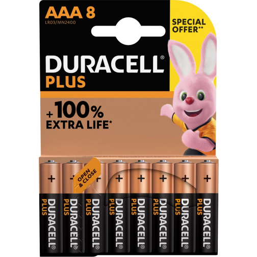 Duracell piles Plus 100%, AAA, blister 8 pièces