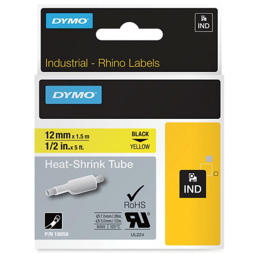 Dymo RHINO tube de thermo-rétraction 12 mm, noir sur jaune