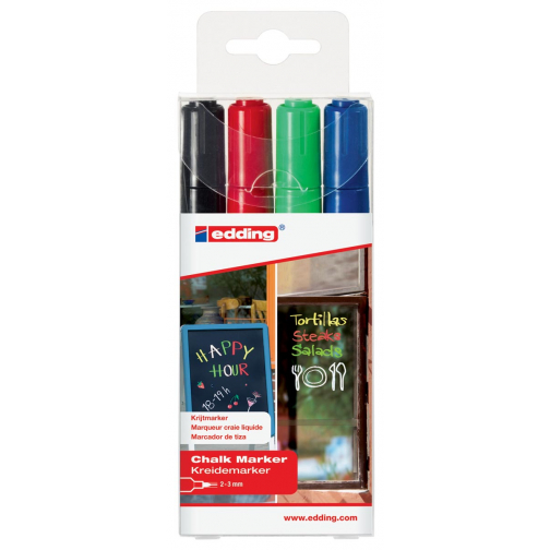 Edding marqueur craie e-4095, couleurs assorties, étui de 4 pièces