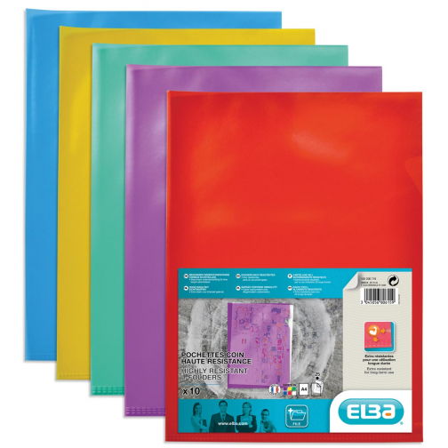 Oxford pochette coin Style, ft A4, en PVC, couleurs assortis, paquet de 10