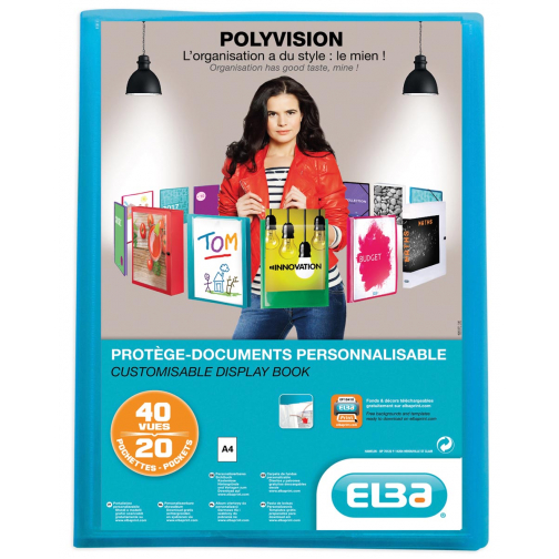 OXFORD Polyvision protège documents personnalisable, format A4, en PP, 20 pochettes, bleu