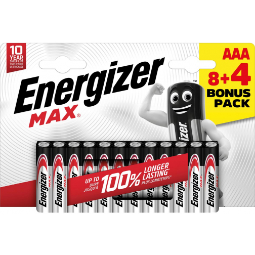 Energizer piles Max AAA/LR03/E92, blister de 8 + 4