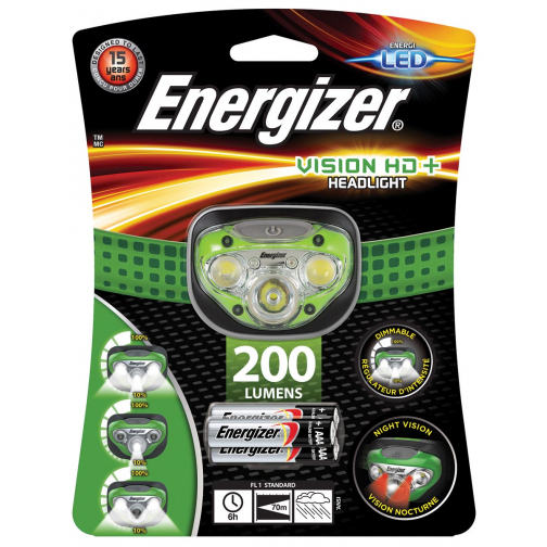 Energizer lampe frontale Vision HD+, 3 piles AAA inclus, sous blister