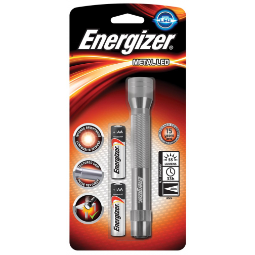 Energizer torche Metal LED 2AA, 2 piles AA inclus, sous blister