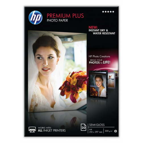 HP Premium Plus papier photo ft A4, 300 g, paquet de 20 feuilles, semi-brillant