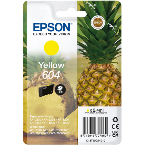 Epson cartouche d'encre 604, 130 pages, OEM C13T10G44010, jaune