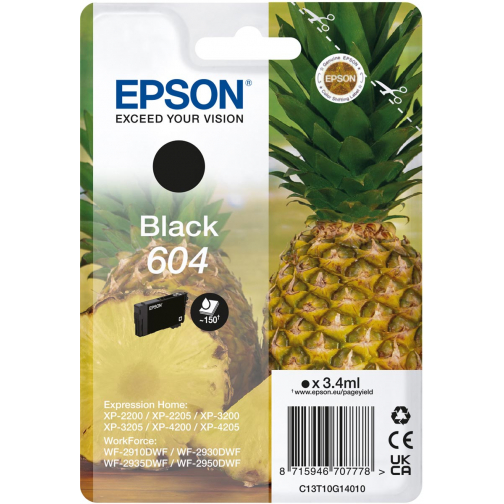 Epson cartouche d'encre 604, 150 pages, OEM C13T10G14010, noir