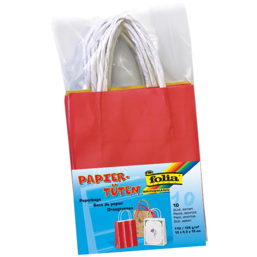 Folia sac papier kraft, 110-125 g/m², couleurs assorties, paquet de 10 pièces