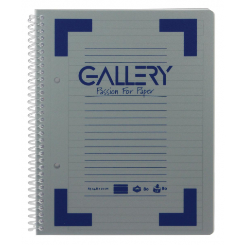 Gallery cahier à reliure spirale Traditional A5, 2 trous, ligné, couleurs assorties, 160 pages