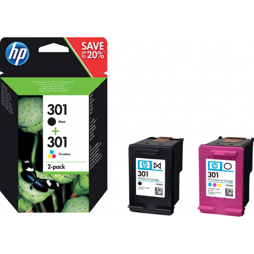 HP cartouche d'encre 301, 165-190 pages, OEM N9J72AE, 1x noir et 1x 3 couleurs