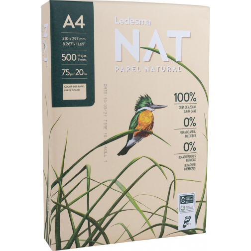 Ledesma NAT papier naturel en canne à sucre, ft A4, 75 g, paquet de 500 feuilles