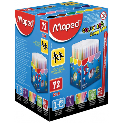 Maped Feutre Color'Peps 72 feutres en boîte cartonnée (classpack)