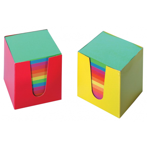 Cube-mémo en carton, feuillets en couleurs assorties