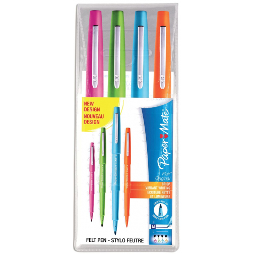 Paper Mate feutre Flair Original, étui de 4 pièces en couleurs fun assorties