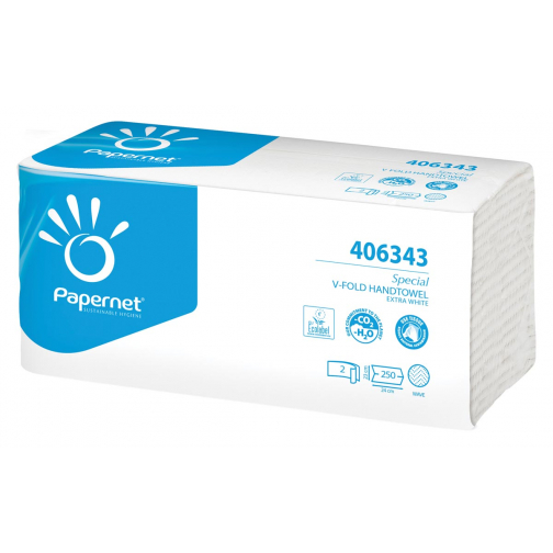 Papernet essuie-mains en papier Special, plié en V, 2 plis, 250 feuilles, extra blanc