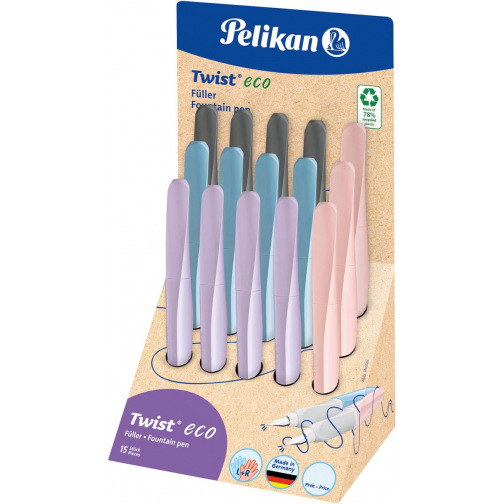 Pelikan Twist stylo plume Eco, assorti, présentoir de 15 pièces