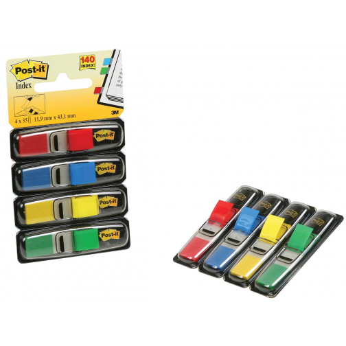Post-it Index Small, ft 11,9 x 43,2 mm, blister avec 4 couleurs, 35 cavaliers par couleur, 4 + 2 gratuit
