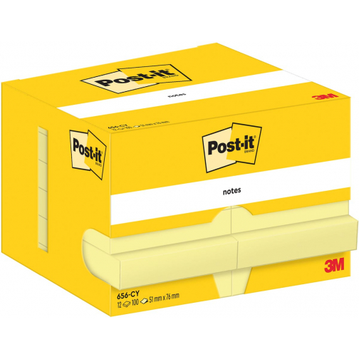 Post-It Notes, 100 feuilles, ft 51 x 76 mm, jaune, paquet de 12 blocs