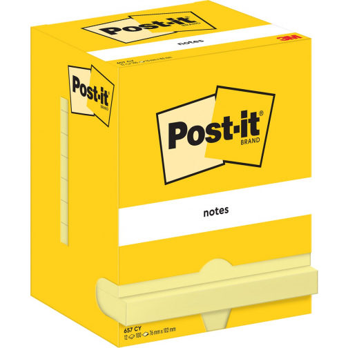Post-It Notes, 100 feuilles, ft 76 x 102 mm, jaune, paquet de 12 blocs