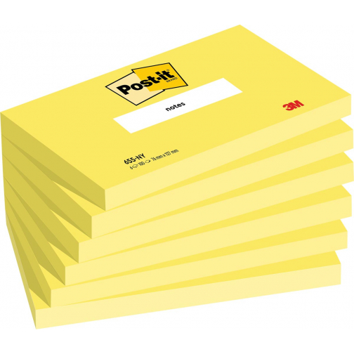 Post-it Notes, 100 feuilles, ft 76 x 127 mm, paquet de 6 blocs, jaune néon