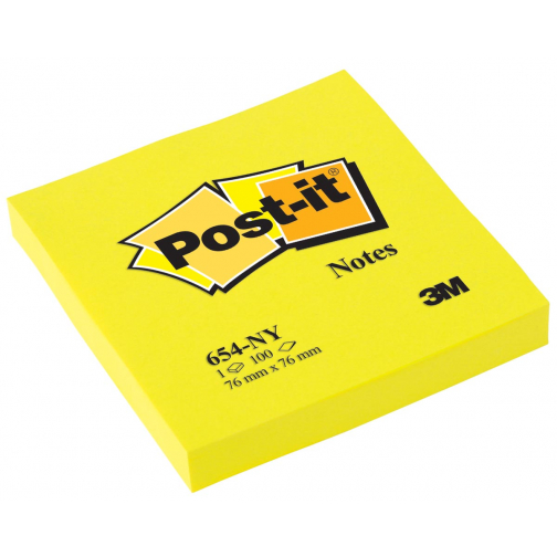 Post-it Notes, 100 feuilles, ft 76 x 76 mm, jaune néon