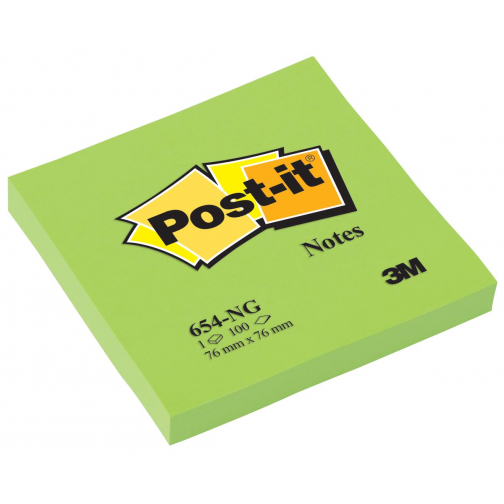 Post-it Notes, 100 feuilles, ft 76 x 76 mm, vert néon