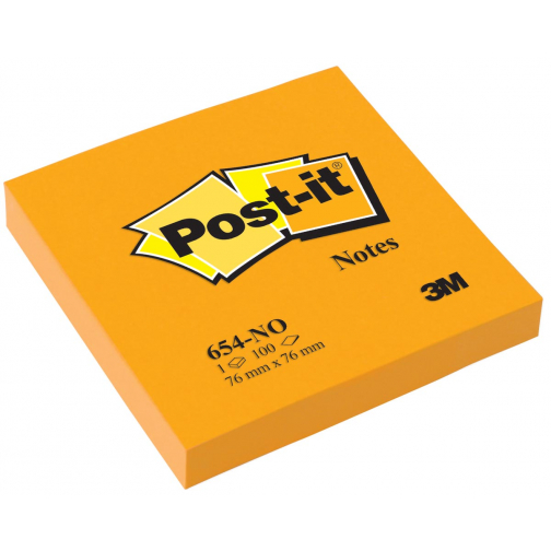 Post-it Notes, 100 feuilles, ft 76 x 76 mm, orange néon