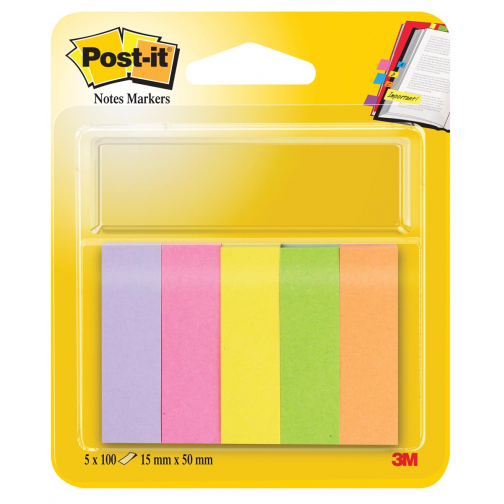 Post-it Notes Markers, ft 15 x 50 mm, couleurs assorties, blister avec 5 blocs de 100 feuilles