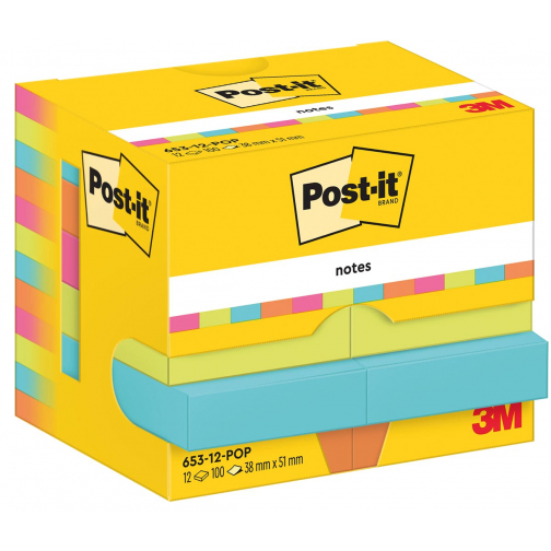 Post-It Notes Poptimistic, 100 feuilles, ft 38 x 51 mm, paquet de 12 blocs